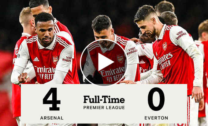 FT: Arsenal 4-0 Everton, Gunners Go 5-Points CLEAR! (VIDEO HIGHLIGHTS) -