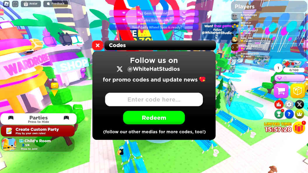 ​How to Redeem Codes in Roblox Party
